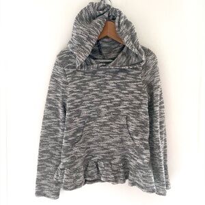 3/$25💥NEW Slub Knit Hoodie Sweater, Peplum Ruffle, Heathered Gray, Long Sleeve